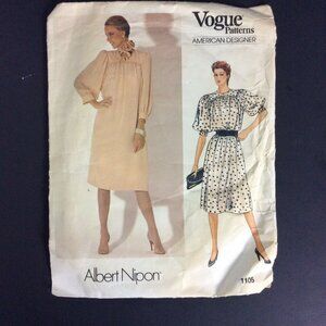 Vogue 1105 Sewing Pattern Albert Nipon Dress Size 10 American Designer